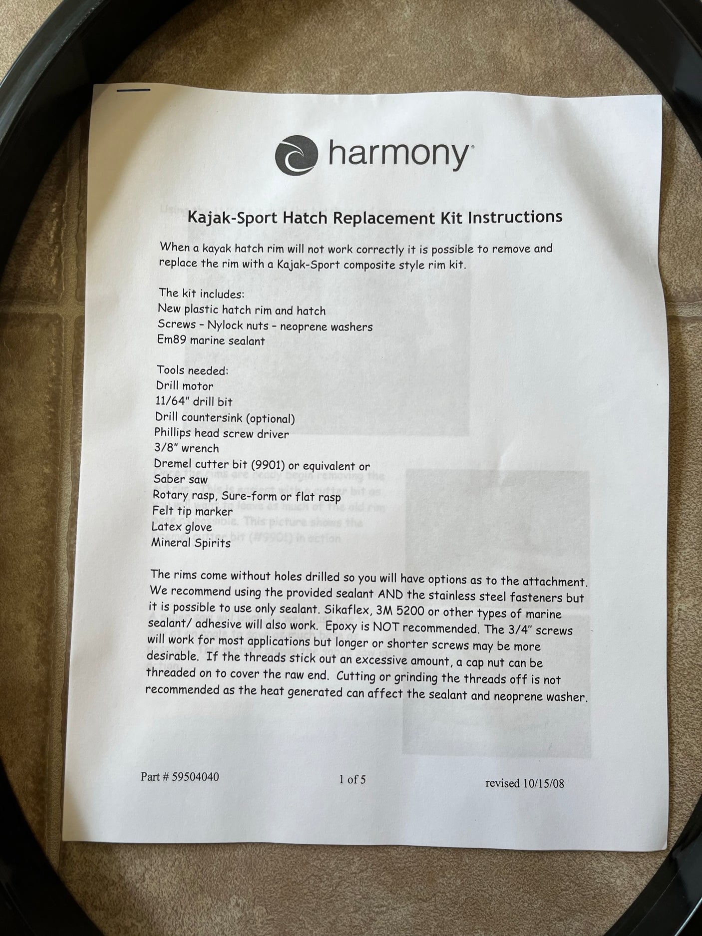 Kit de repuesto de cubierta de escotilla ovalada Kajak Sport