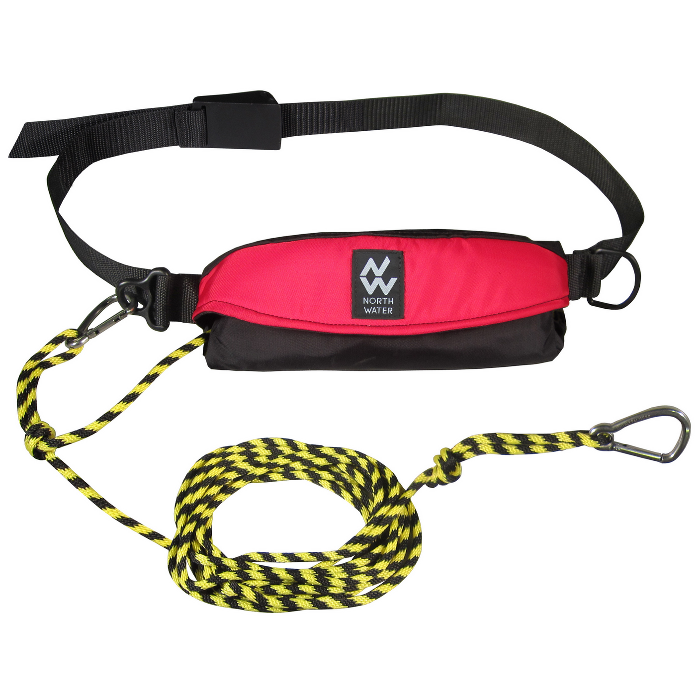 North Water Micro Tow kayak tow belt in red with 50' Yellow and Black floating rope