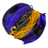 North Water 50' dynamic tow belt in blue and yellow opened to show contents