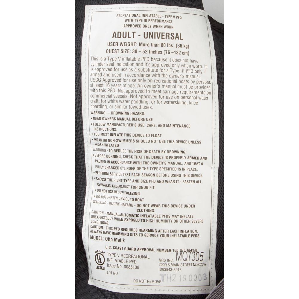 Chaleco inflable NRS Otto Matik
