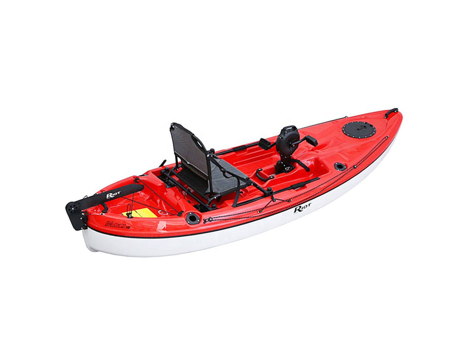 Riot Mako 10 Impulse Pedal Drive Cross-Light Fishing Kayak in Red - Angled