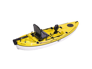 Riot Mako 10 Impulse Pedal Drive Cross-Light Fishing Kayak in Yellow - Angled