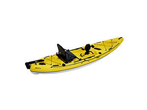 Riot Mako 12 Impulse Pedal Drive Cross-Light Fishing Kayak in Yellow - Angled