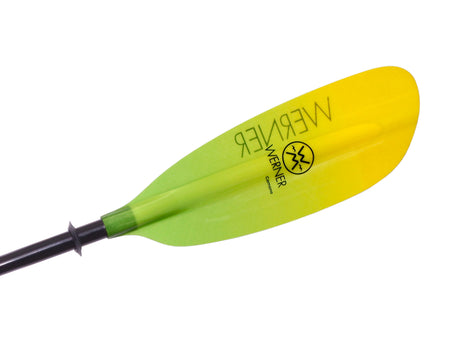 Werner Camano Fiberglass Two-Piece Kayak Paddle in Gradient: Citrus