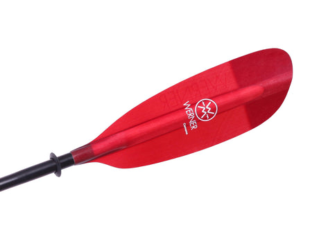 Werner Camano Fiberglass Two-Piece Kayak Paddle in Translucent Red